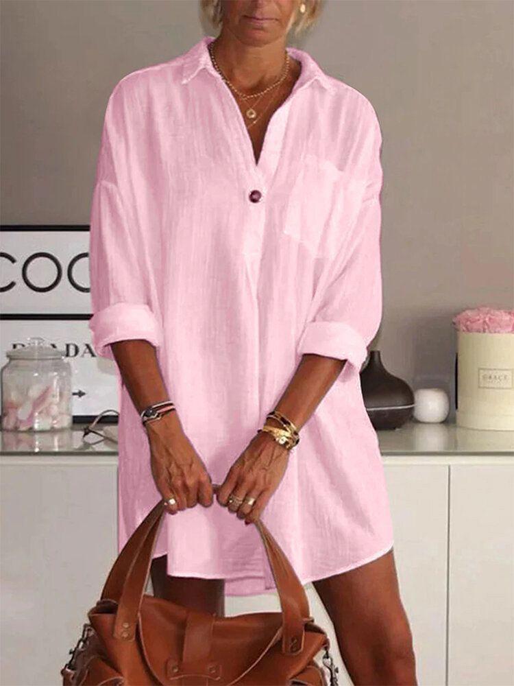Loose V-Neck Long Sleeve Shirt Dress - LuckyFash™