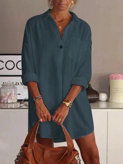 Loose V-Neck Long Sleeve Shirt Dress - LuckyFash™
