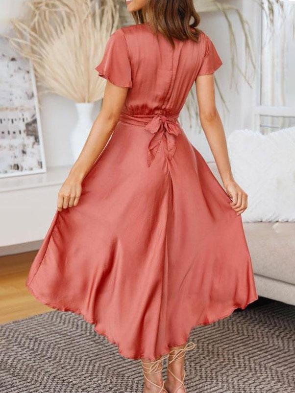 Lotus Leaf Short-sleeved Deep V-neck Irregular Skirt - LuckyFash™