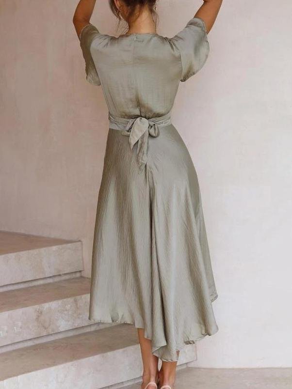 Lotus Leaf Short-sleeved Deep V-neck Irregular Skirt - LuckyFash™