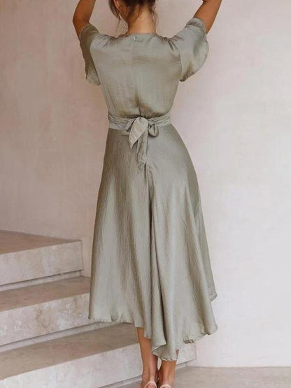 Lotus Leaf Short-sleeved Deep V-neck Irregular Skirt - LuckyFash™