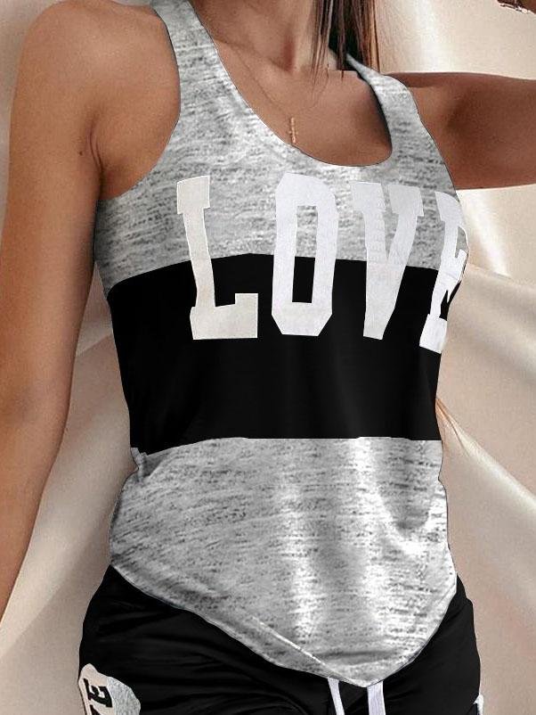 Love Contrast Sleeveless Two-piece Suit - LuckyFash™