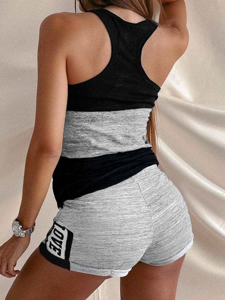 Love Contrast Sleeveless Two-piece Suit - LuckyFash™