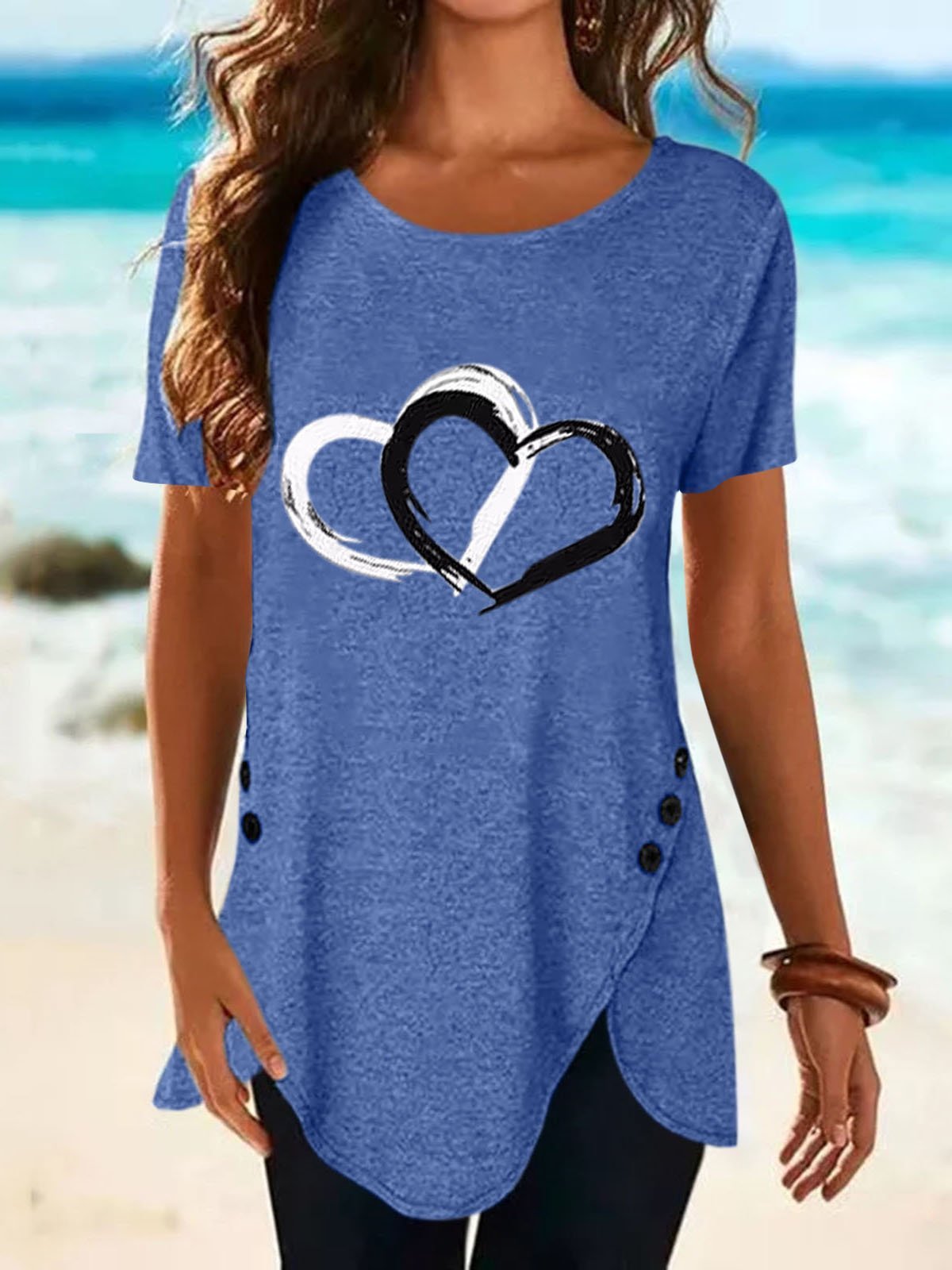 Love Print Button Short Sleeve T-shirt - LuckyFash™