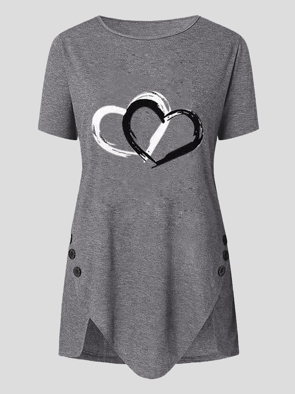 Love Print Button Short Sleeve T-shirt - LuckyFash™
