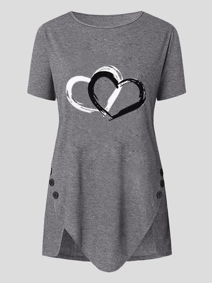 Love Print Button Short Sleeve T-shirt - LuckyFash™