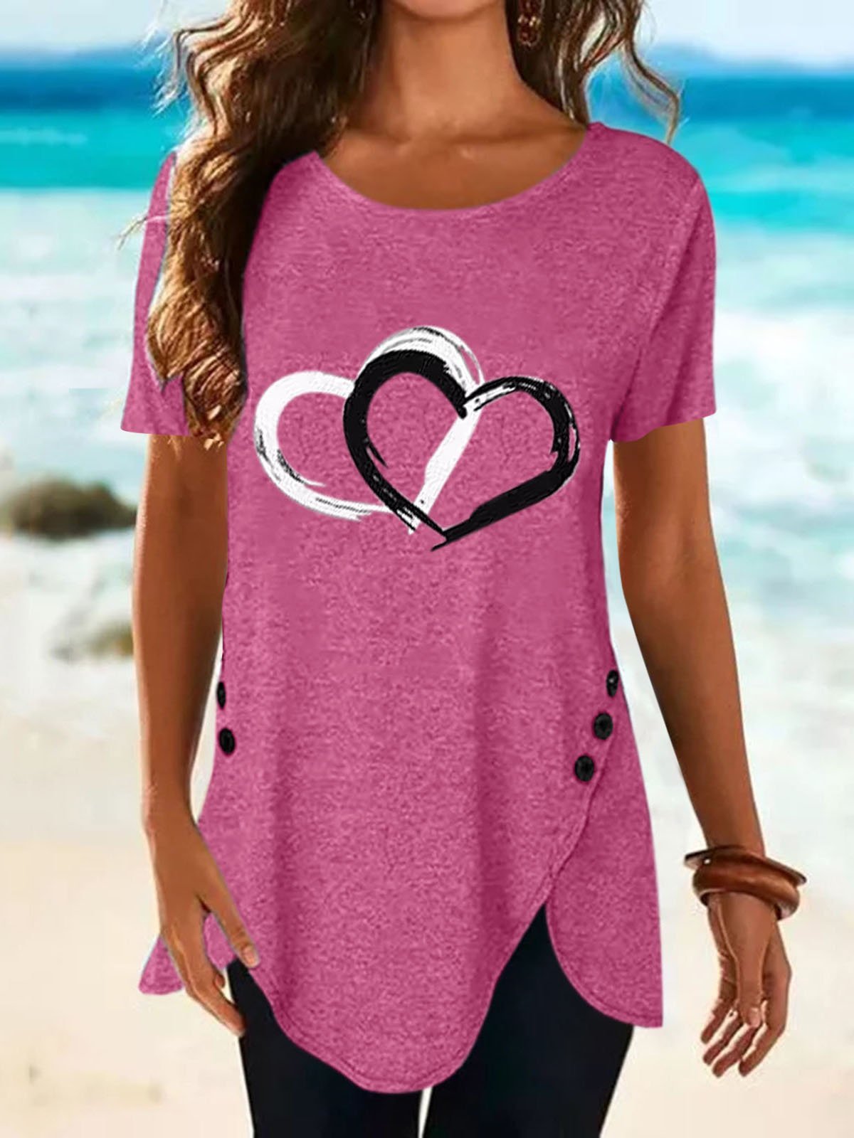 Love Print Button Short Sleeve T-shirt - LuckyFash™