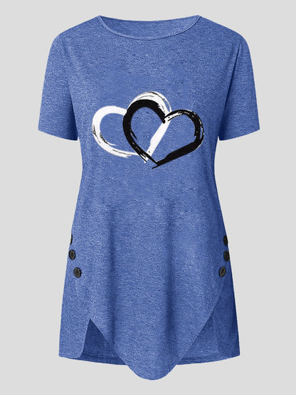 Love Print Button Short Sleeve T-shirt - LuckyFash™