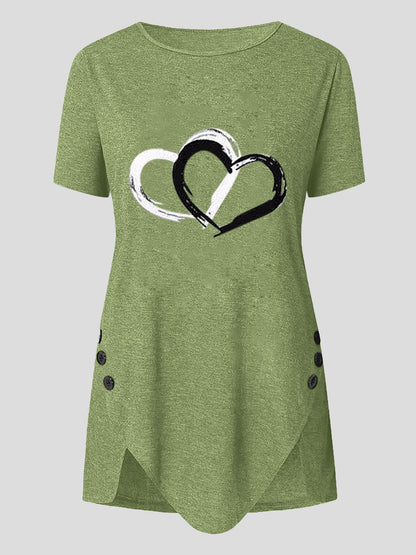Love Print Button Short Sleeve T-shirt - LuckyFash™