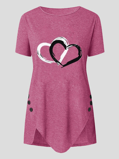 Love Print Button Short Sleeve T-shirt - LuckyFash™
