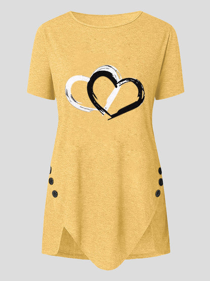 Love Print Button Short Sleeve T-shirt - LuckyFash™