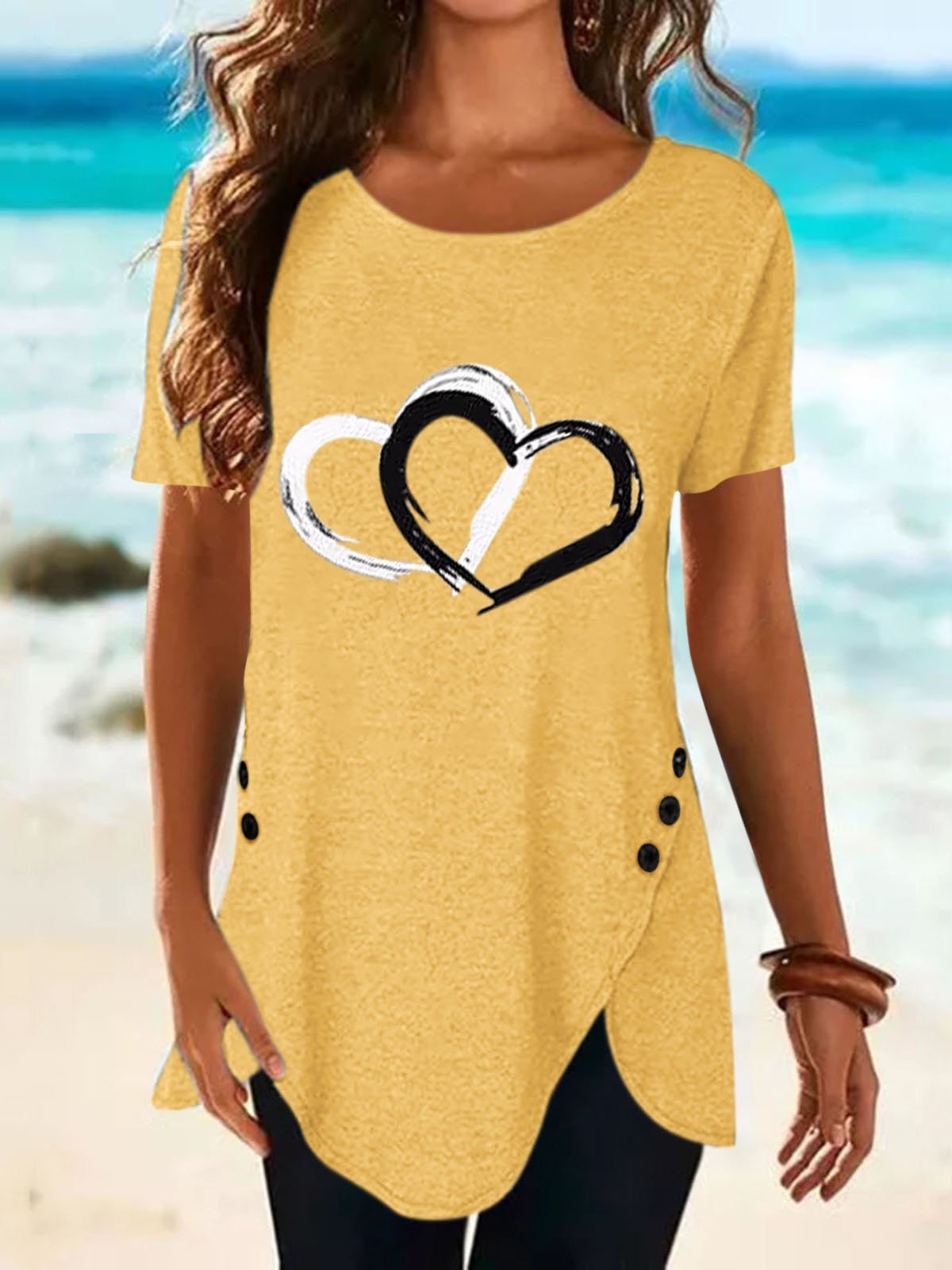 Love Print Button Short Sleeve T-shirt - LuckyFash™