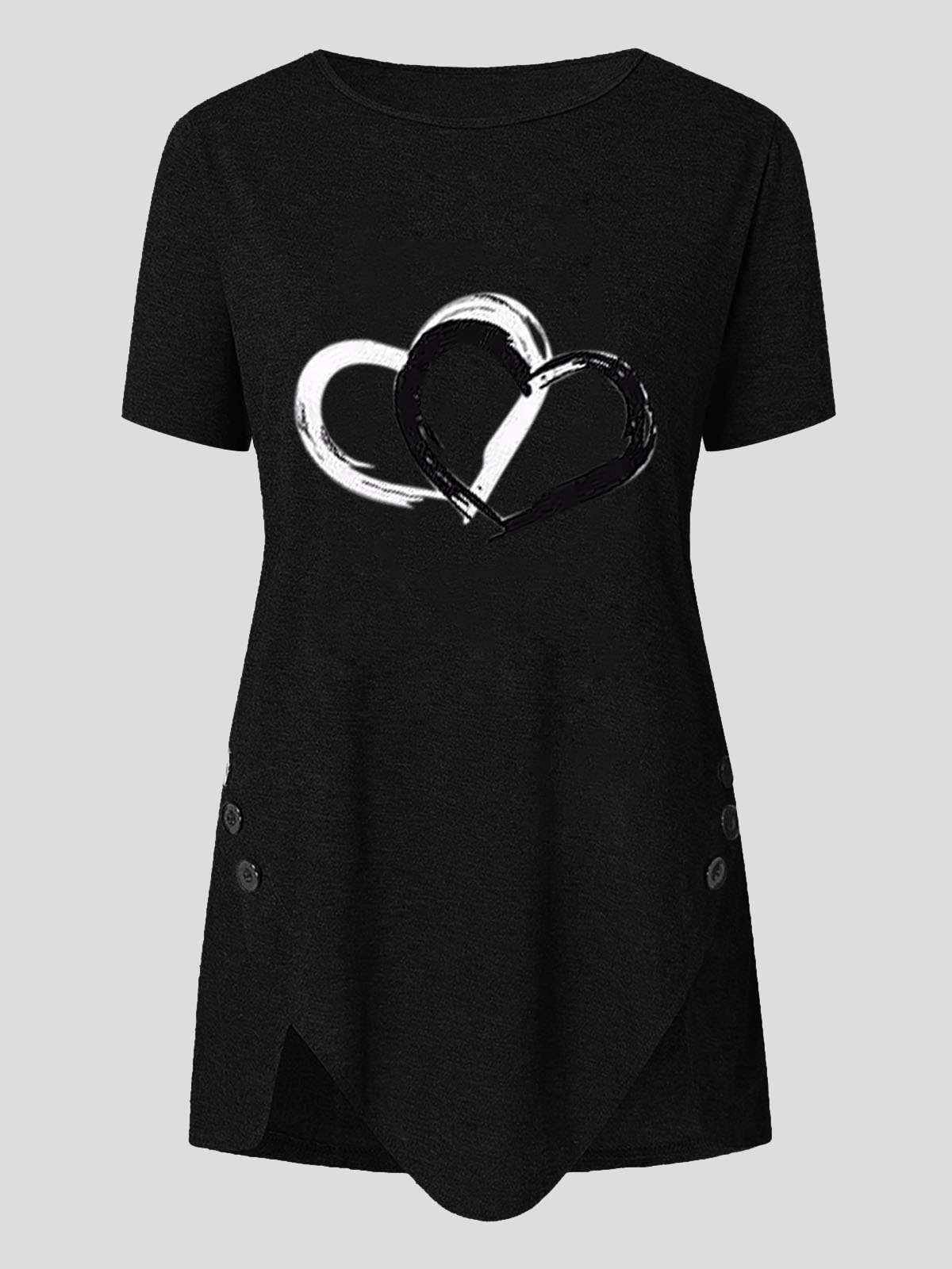Love Print Button Short Sleeve T-shirt - LuckyFash™
