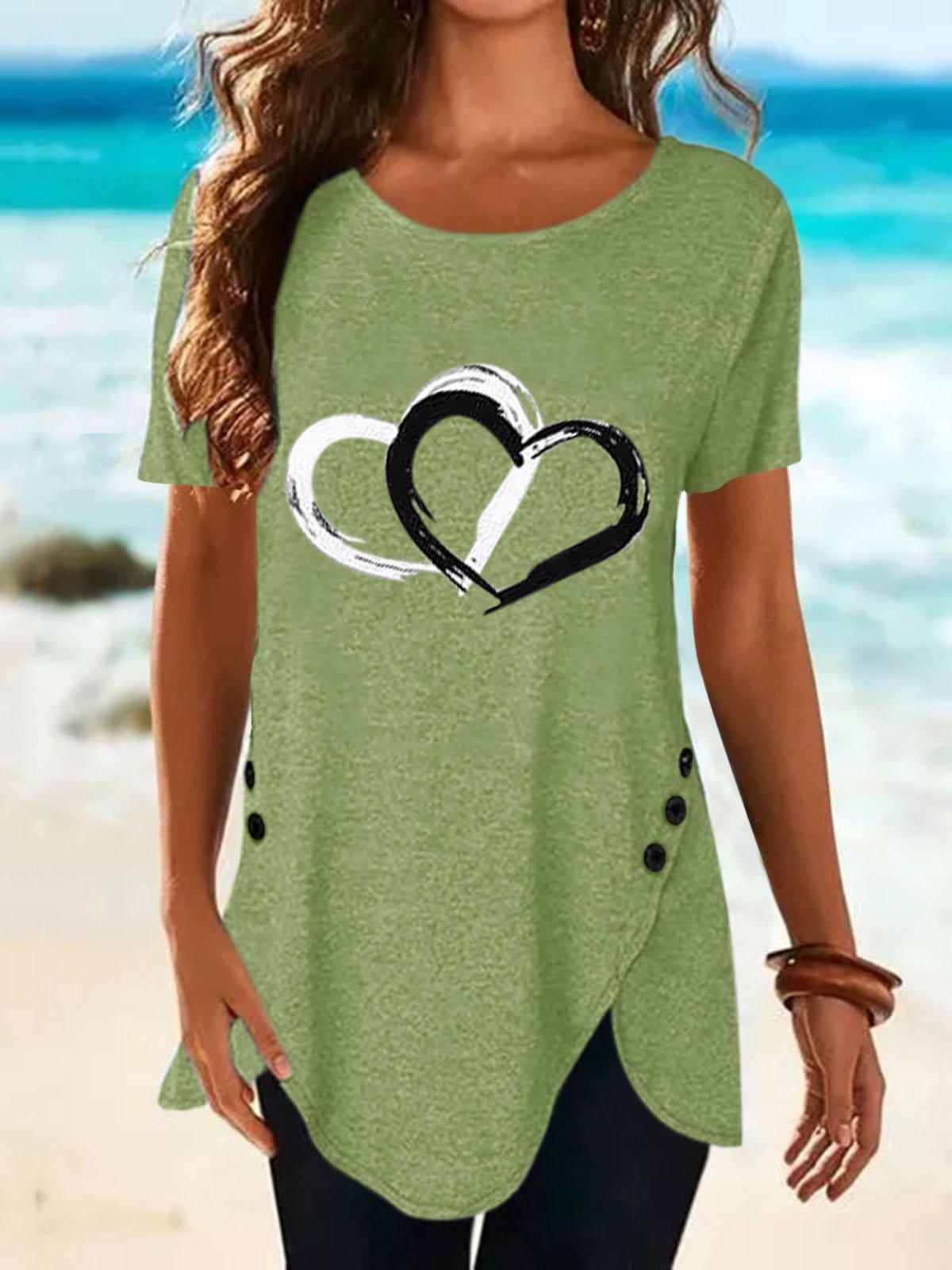 Love Print Button Short Sleeve T-shirt - LuckyFash™