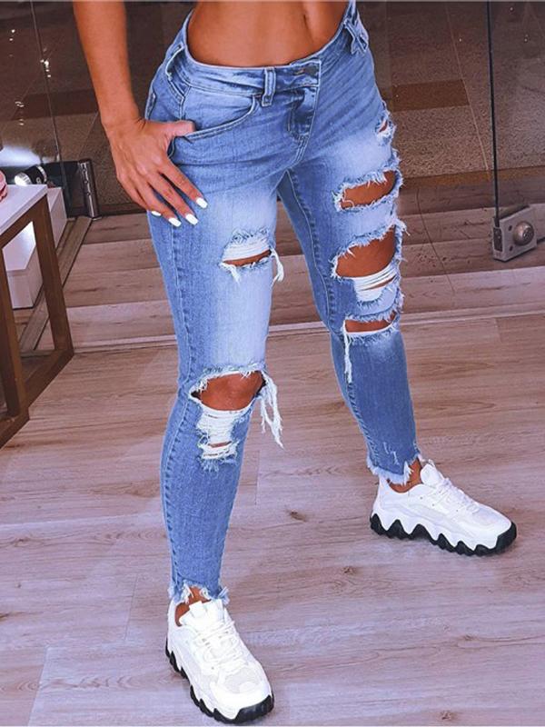 Low-Rise Hip-Lift Ripped Stretch Jeans - LuckyFash™