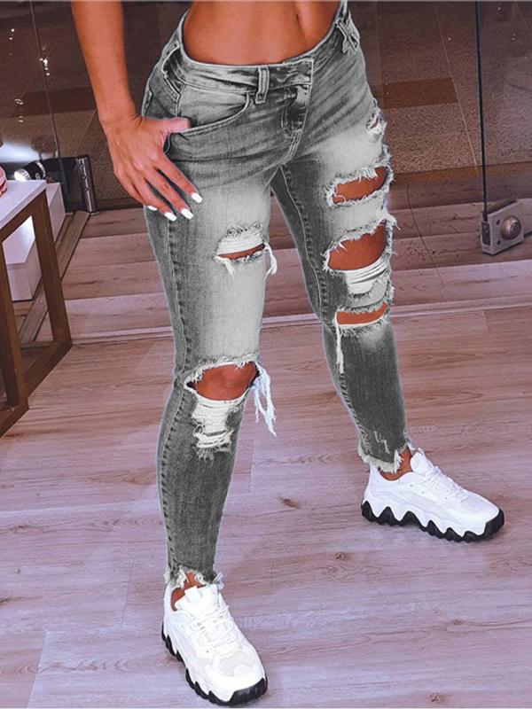 Low-Rise Hip-Lift Ripped Stretch Jeans - LuckyFash™