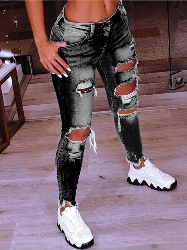 Low-Rise Hip-Lift Ripped Stretch Jeans - LuckyFash™