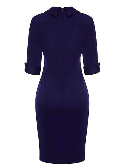 Women's Work Dress Sheath Dress Black Dress Fashion Midi Dress Button Lapel Half Sleeve Plain Slim Black Wine Navy Blue Summer Spring S M L XL XXL - LuckyFash™