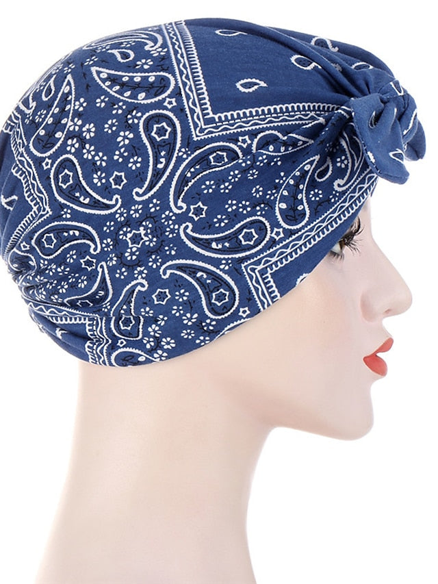 6 Colors New Fashion Bandanas Women Print Knotted Twist Turban Hat Twist Hijab Bonnet Cap India Hat Rabbit Ear Headband Muslim Hijab - LuckyFash™