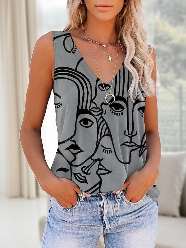 Women's Tank Top Camis Black White Yellow Geometric Color Gradient Print Sleeveless Daily Weekend Streetwear Casual V Neck Regular Geometric S - LuckyFash™