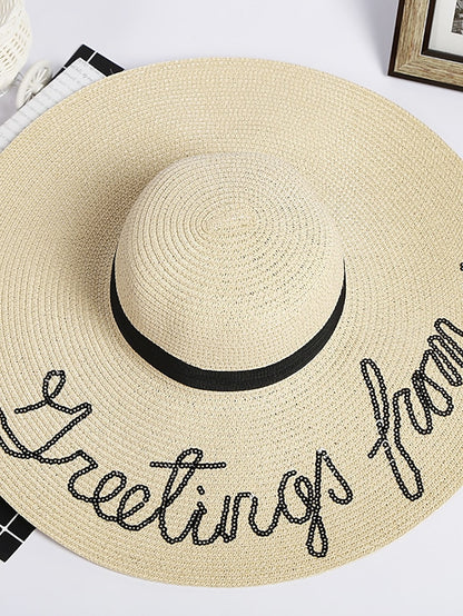 1 pcs Womens Embroidered Straw Sun Hat Bridal Shower Gift Bachelorette Honeymoon Natural straw hats - LuckyFash™