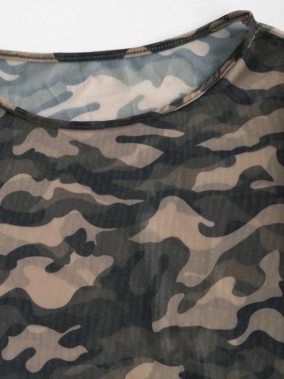 Mesh Sheer Camo Print Short Tee - LuckyFash™