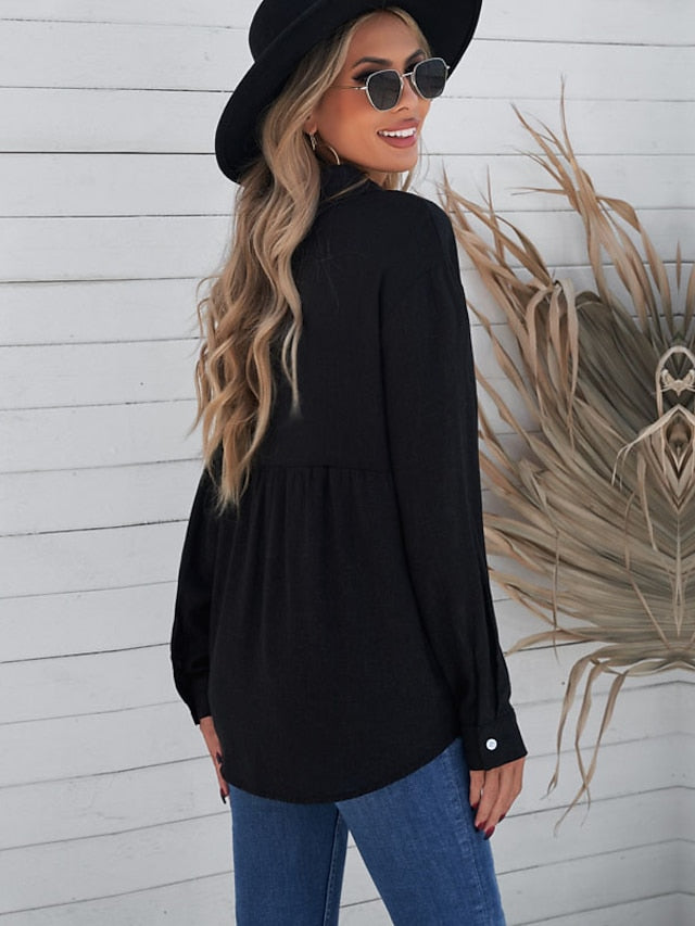 Women's Shirt Blouse Black White Pink Plain Button Long Sleeve Daily Weekend Streetwear Casual Shirt Collar Regular S - LuckyFash™