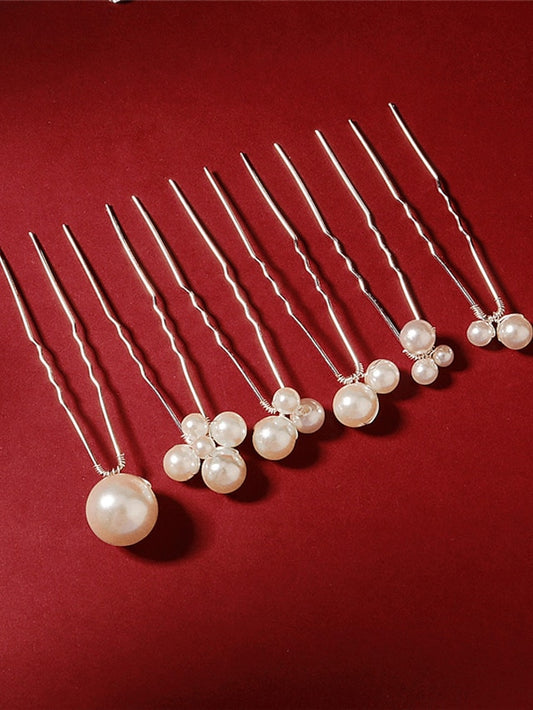 6pcs Women's Hair Sticks Hairpin For Wedding Street Gift Daily Creative Classic Pearl Alloy rice white - LuckyFash™