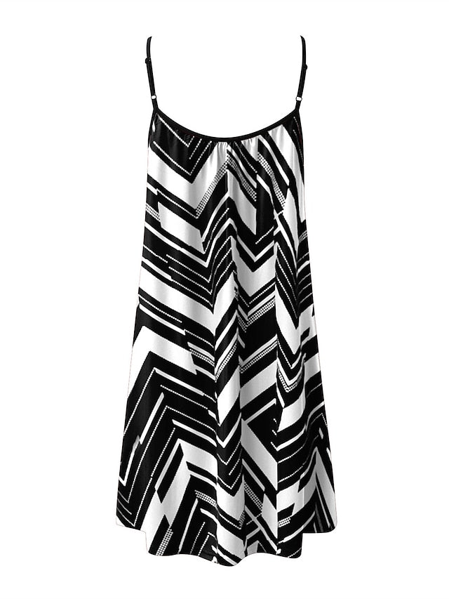 Women's Beach Dress Beach Wear Mini Dress Print Fashion Modern Geometric Spaghetti Strap Sleeveless Loose Fit Outdoor Daily Black And White Black 2023 Summer Spring S M L XL - LuckyFash™