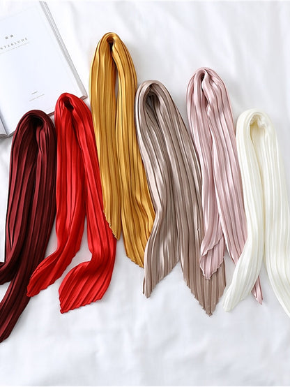 1 pcs New 70*70cm Fashion Women Silk Pleated Scarf Luxury Solid Neck Scarfs Foulard Femme Crinkle Hair Band Scarves Girl Neckerchief - LuckyFash™