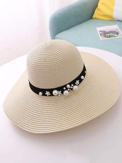 1pcs Lady Round Top Raffia Wide Brim Straw Hats Summer Sun Hats for Women With Leisure Beach Hats - LuckyFash™