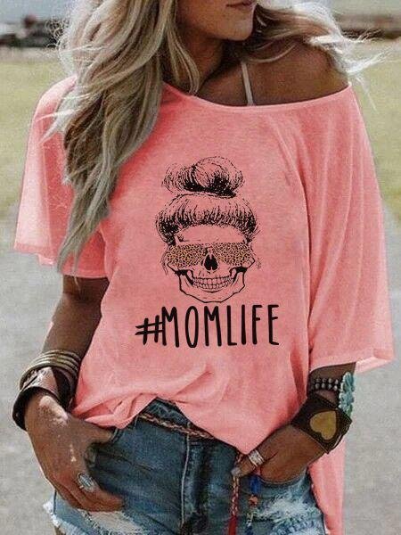 MOMLIFE Letter Print Round Neck Short-sleeved T-shirt - LuckyFash™