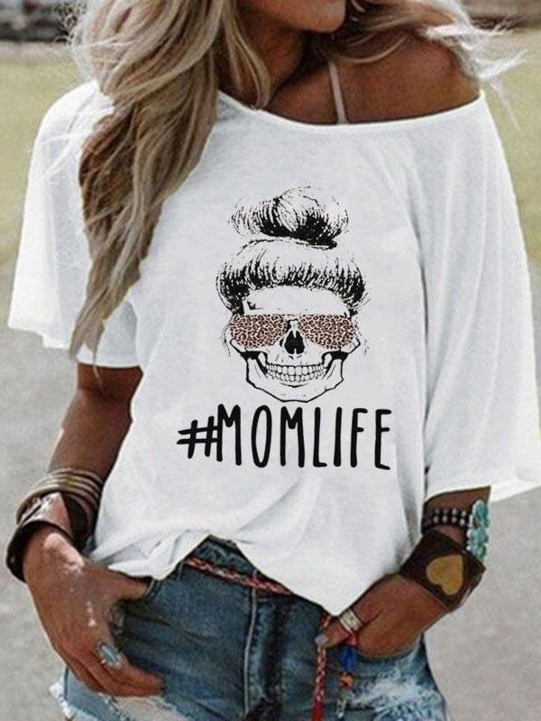 MOMLIFE Letter Print Round Neck Short-sleeved T-shirt - LuckyFash™