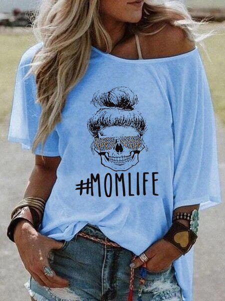 MOMLIFE Letter Print Round Neck Short-sleeved T-shirt - LuckyFash™