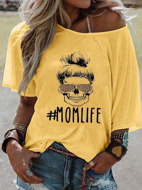 MOMLIFE Letter Print Round Neck Short-sleeved T-shirt - LuckyFash™