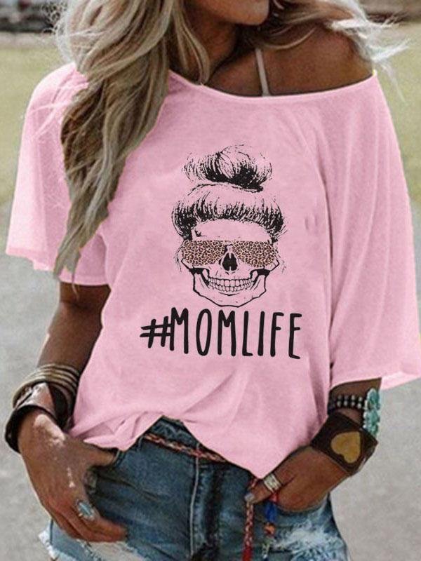 MOMLIFE Letter Print Round Neck Short-sleeved T-shirt - LuckyFash™