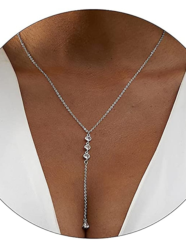 1PC Necklace 14K Gold Plated Zircon Y Lariat Necklaces Long Drop CZ Pendant Y Necklace for Women Dainty Diamond Chain Necklace Fashion Jewelry for Women - LuckyFash™