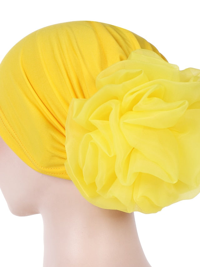 1pcs Women Floral Solid Hat Flower Stretchy Turban Bonnet Ladies Bandanas African Head Wrap - LuckyFash™