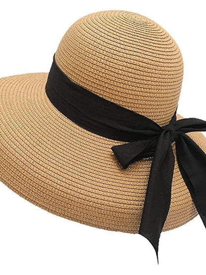 1 pcs Straw Sun Hat Summer Beach Hat UV UPF Wide Brim Straw Hat Foldable for Travel for Women - LuckyFash™