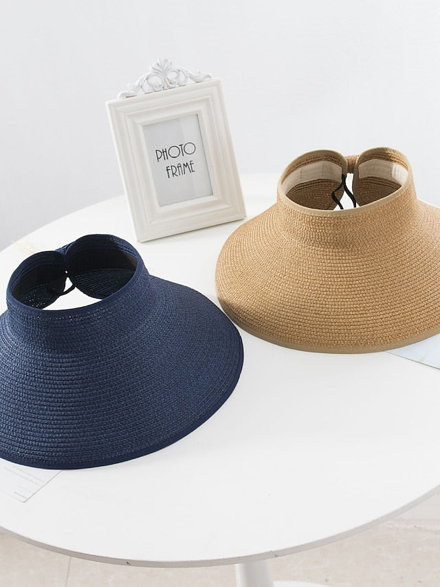 14 Colors Summer Folding Empty Top Hat Straw Hat Sun Hat Beach Hat Sunshade Sun Hat Panama Women's Men's Straw Hat - LuckyFash™