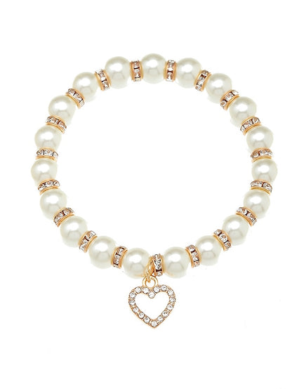 1PCS Heart Pearl Reinstone Shiny Luxury Elegant Bracelet Jewelry Gold For Wedding Party Evening Gift Mother's Day Festival - LuckyFash™