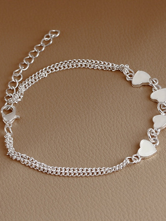 Chain Bracelet Heart Heart Simple Alloy Bracelet Jewelry Silver For Daily Holiday for Women - LuckyFash™