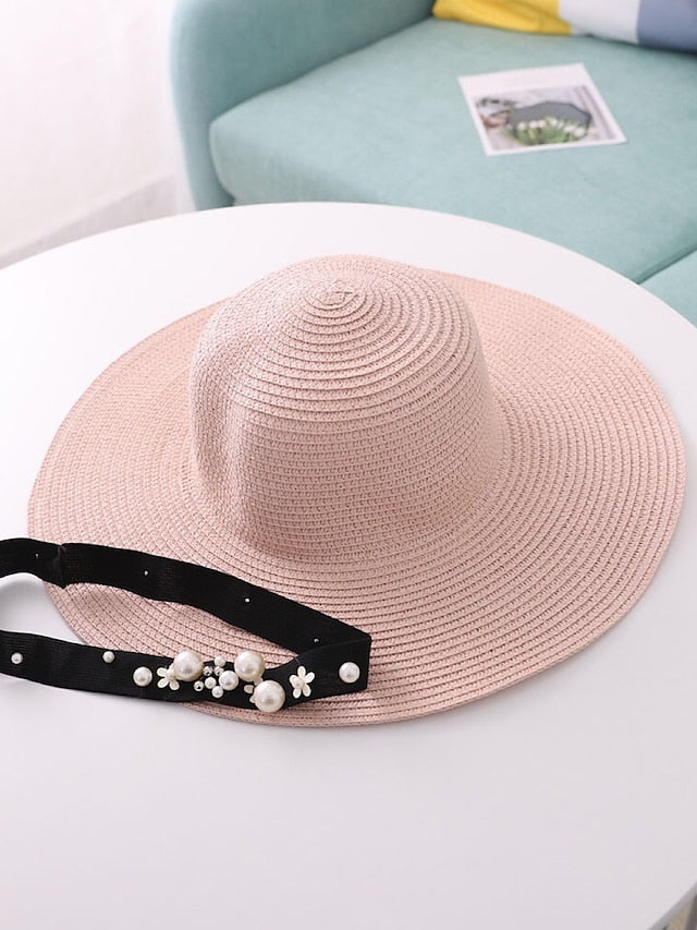 1pcs Lady Round Top Raffia Wide Brim Straw Hats Summer Sun Hats for Women With Leisure Beach Hats - LuckyFash™