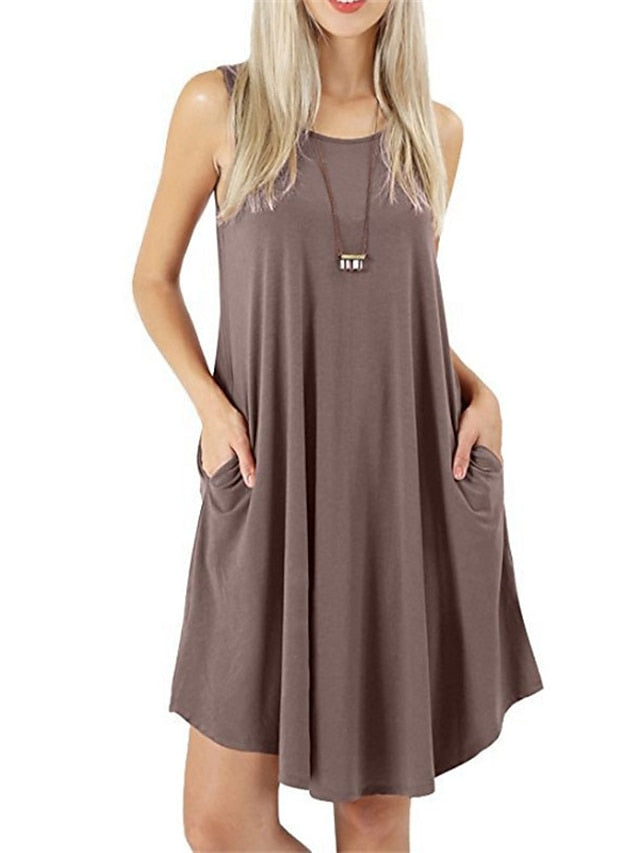 Women's Pajamas Nightgown Nighty Pjs Pure Color Comfort Soft Home Daily Cotton Crew Neck Sleeveless Pocket Spring Summer Blue Purple - LuckyFash™