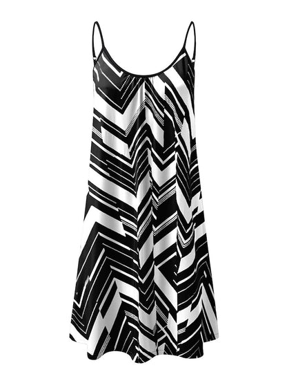 Women's Beach Dress Beach Wear Mini Dress Print Fashion Modern Geometric Spaghetti Strap Sleeveless Loose Fit Outdoor Daily Black And White Black 2023 Summer Spring S M L XL - LuckyFash™