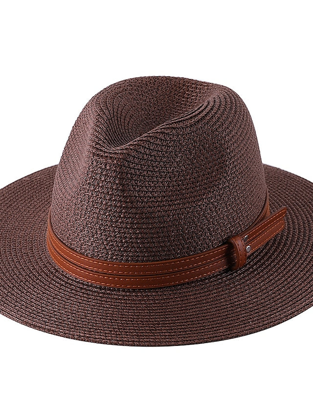 1pcs New Panama Soft Shaped Straw Hat Summer Women/Men Wide Brim Beach Sun Cap Uv Protection Fedora Hat Head Circumference 56-58cm - LuckyFash™