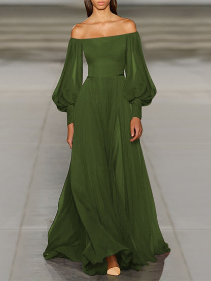 Womenâ€˜s Prom Party Dress Swing Dress Long Dress Maxi Dress Green Black Purple Long Sleeve Pure Color Cold Shoulder Fall Autumn Off Shoulder Winter Dress Evening Party Loose Fit 2023 S M L XL - LuckyFash™