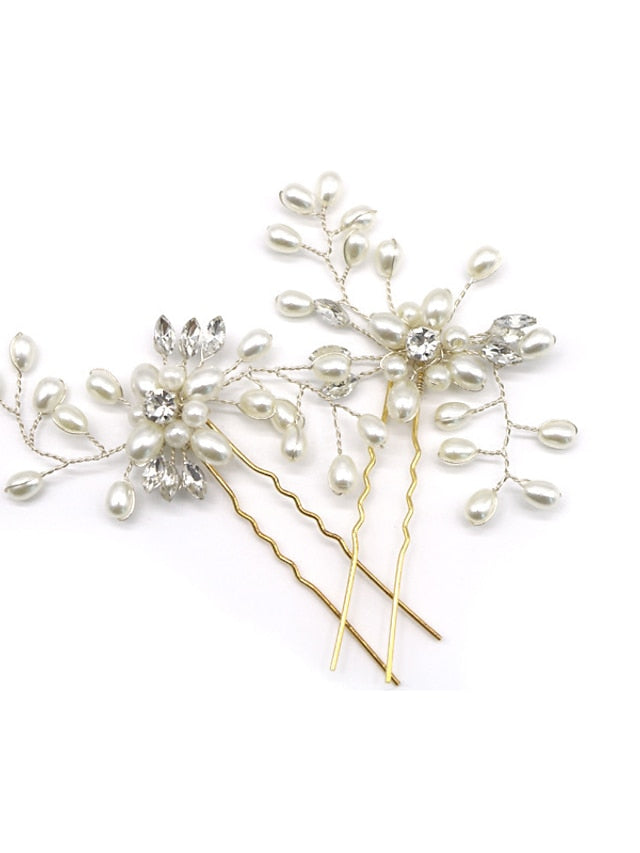 2pcs Girls' Bride Hair Pins Silver Pearl Crystal Hair Pin Wedding Pearl Hair Pin Bridesmaid Rhinestone Hairpin Diamond Clip Bridal Hair Accessories for Brides Women Girls Weddings Hair Decors for Women - LuckyFash™