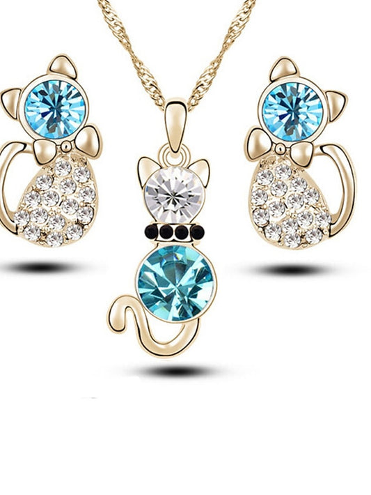 3pcs Jewelry Set For Women's Cubic Zirconia Blue Gift Daily Alloy - LuckyFash™