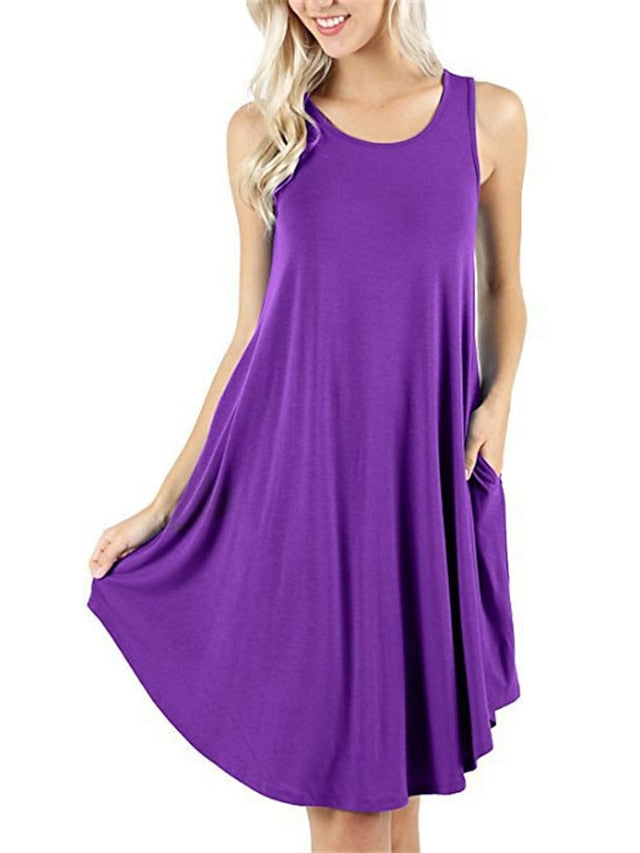 Women's Pajamas Nightgown Nighty Pjs Pure Color Comfort Soft Home Daily Cotton Crew Neck Sleeveless Pocket Spring Summer Blue Purple - LuckyFash™